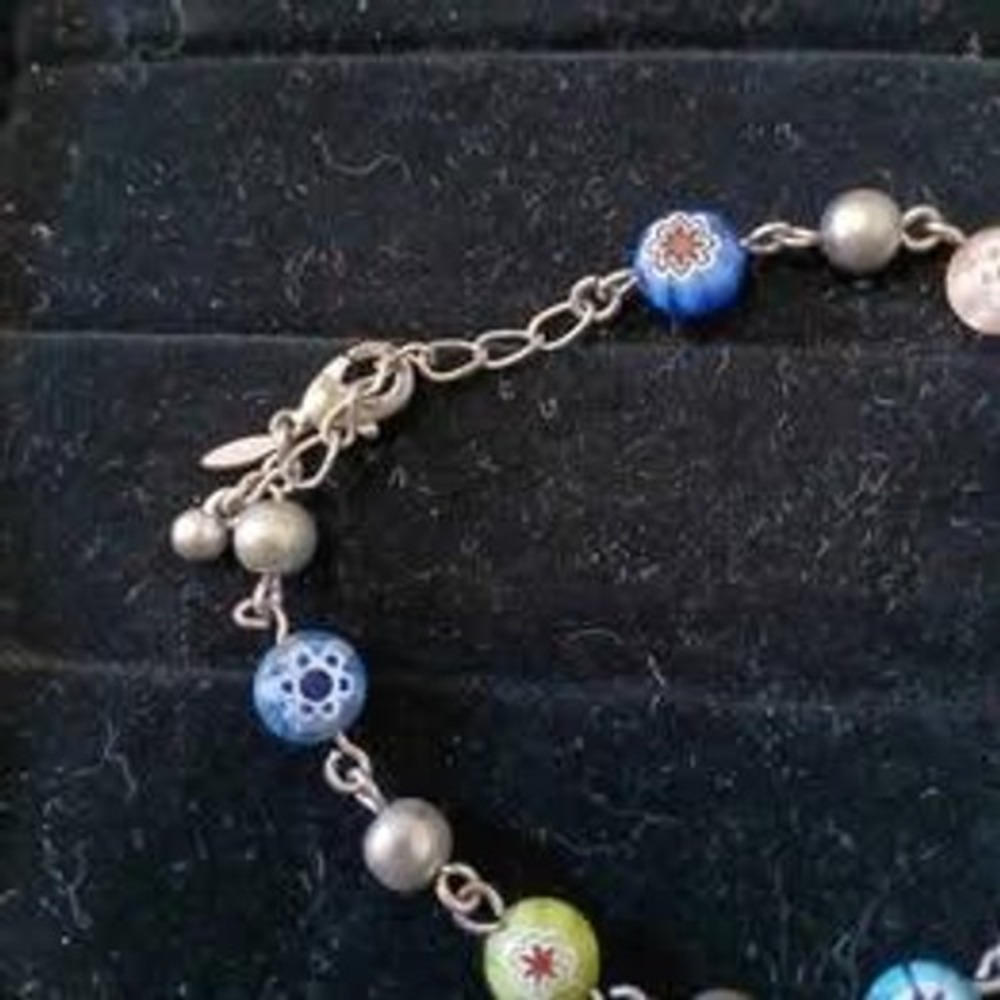 Vintage Avon Bracelet Multi Color Millefiori Glass Bead Silver Tone Chain - Picture 2 of 6